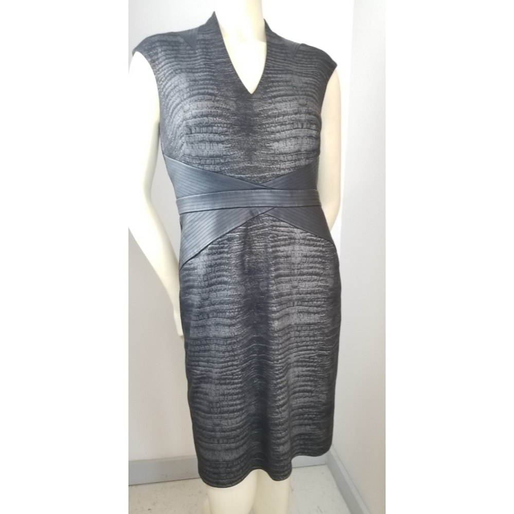 Ellen Tracy Black/Gray Vneck Cap Sleeves Dress, 6 - Picture 1 of 16